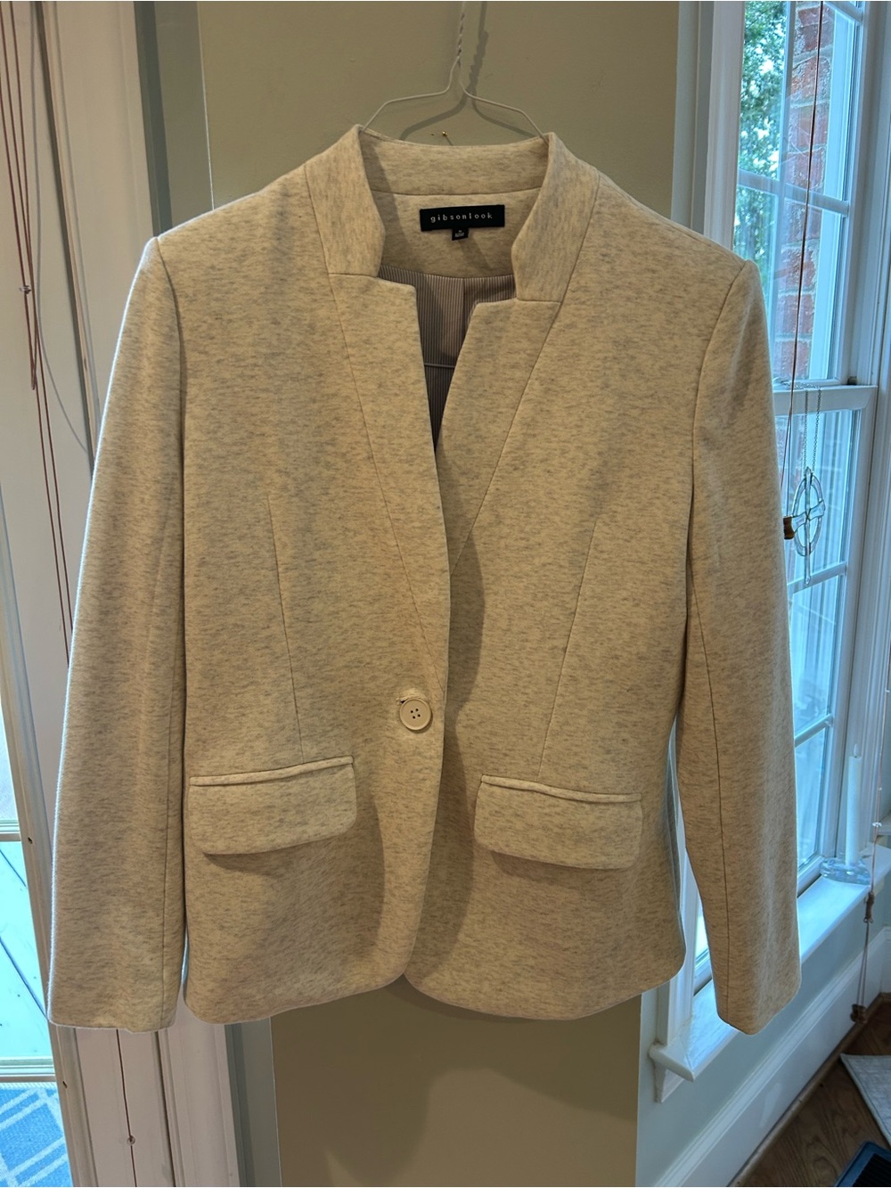 Gibsonlook Cream Gray Heathered Single-Button Notch Collar Knit Blazer NWOT